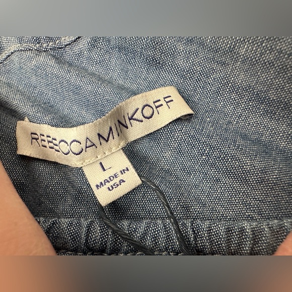 Rebecca Minkoff Blue Off-Shoulder Chambray Top Size L NWT Cottagecore Beach - Picture 7 of 12